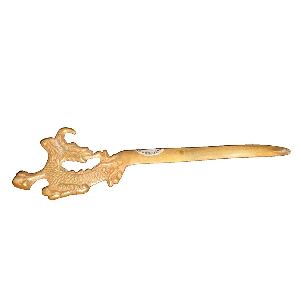 Vtg SMC Solid Brass Dragon Letter Opener 7.5